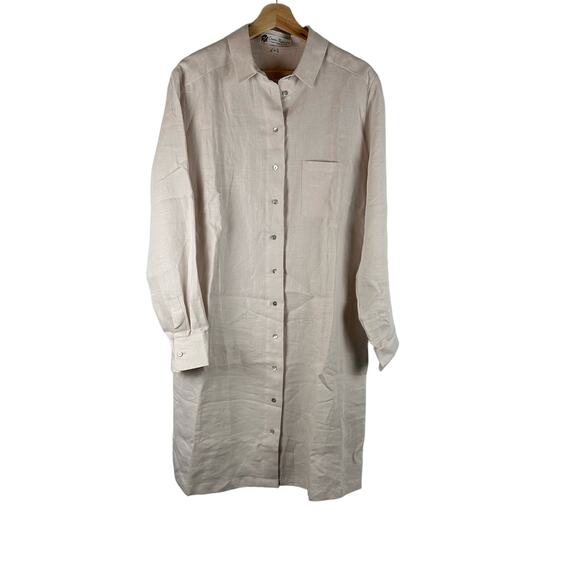 Charles Robertson Beige Linen Long Sleeve Shirt Dress Womens EUC 44 US 10 Flowy - Picture 1 of 16